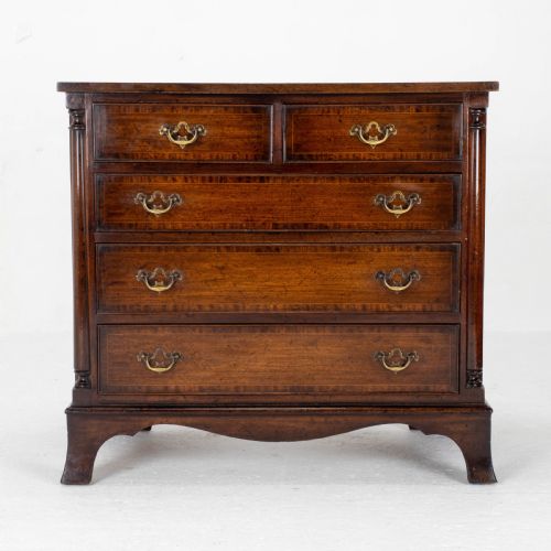 georgian style mahogany crossbanded chest of drawers edwardian george iii - CATEGORY: ANTIQUE CHEST OF DRAWERS - DATED 1910