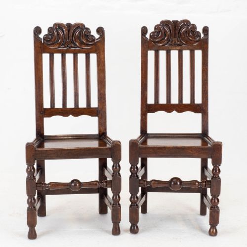 CAROLEAN C17TH PAIR OF CARVED HIGH BACK OAK SIDE CHAIRS COUNTRY JACOBEAN - ADDITIONAL PHOTO 1