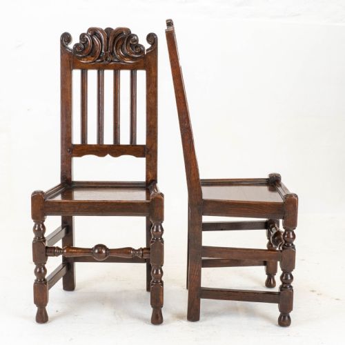 CAROLEAN C17TH PAIR OF CARVED HIGH BACK OAK SIDE CHAIRS COUNTRY JACOBEAN - ADDITIONAL PHOTO 4