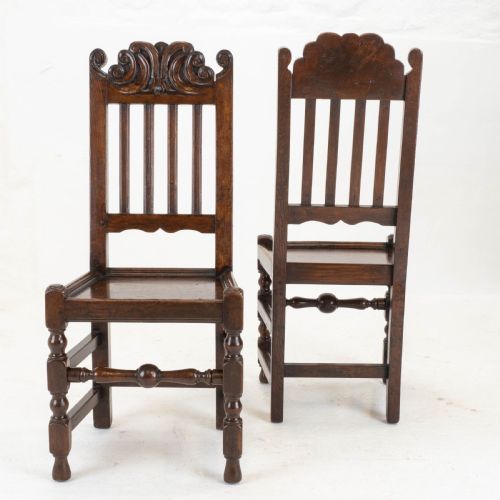 CAROLEAN C17TH PAIR OF CARVED HIGH BACK OAK SIDE CHAIRS COUNTRY JACOBEAN - ADDITIONAL PHOTO 5