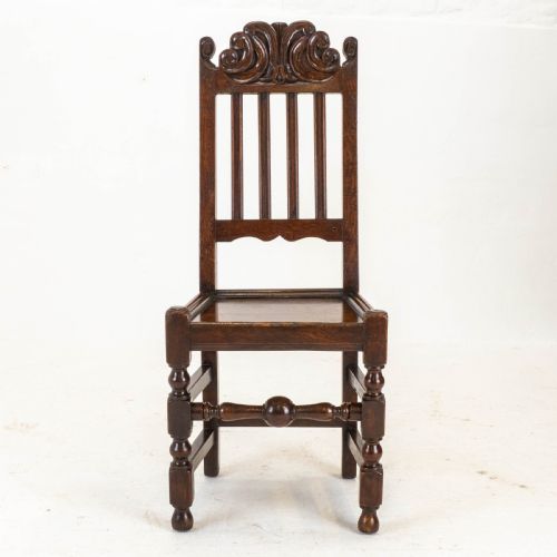 CAROLEAN C17TH PAIR OF CARVED HIGH BACK OAK SIDE CHAIRS COUNTRY JACOBEAN - ADDITIONAL PHOTO 6