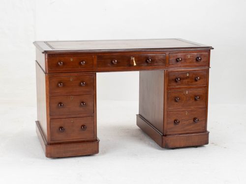 VICTORIAN MAHOGANY PEDESTAL DESK WITH LEATHER SKIVER - ADDITIONAL PHOTO 2