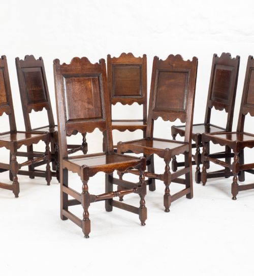 c17th set of 7 oak high back dining chairs 6 1 jacobean carolean back stool - CATEGORY: ANTIQUE CHAIRS - DATED 17TH CENTURY