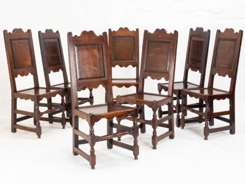 C17TH SET OF 7 OAK HIGH BACK DINING CHAIRS 6 1 JACOBEAN CAROLEAN BACK STOOL - ADDITIONAL PHOTO 1