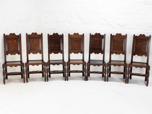 C17TH SET OF 7 OAK HIGH BACK DINING CHAIRS 6 1 JACOBEAN CAROLEAN BACK STOOL - ADDITIONAL PHOTO 2