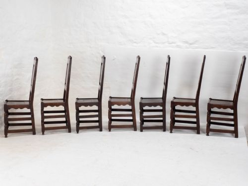 C17TH SET OF 7 OAK HIGH BACK DINING CHAIRS 6 1 JACOBEAN CAROLEAN BACK STOOL - ADDITIONAL PHOTO 3