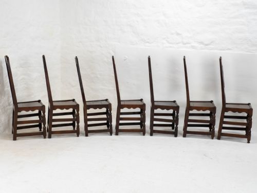 C17TH SET OF 7 OAK HIGH BACK DINING CHAIRS 6 1 JACOBEAN CAROLEAN BACK STOOL - ADDITIONAL PHOTO 4