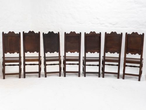 C17TH SET OF 7 OAK HIGH BACK DINING CHAIRS 6 1 JACOBEAN CAROLEAN BACK STOOL - ADDITIONAL PHOTO 5