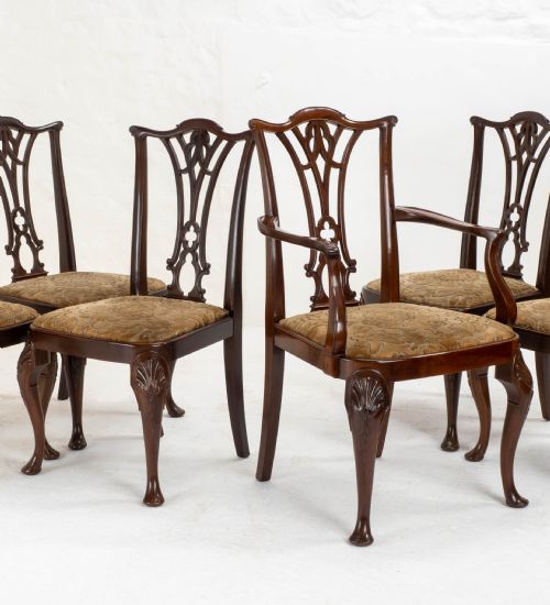 CHIPPENDALE REVIVAL EDWARDIAN MAHOGANY SET OF 6 DINING CHAIRS CARVERS - ADDITIONAL PHOTO 1