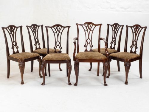 CHIPPENDALE REVIVAL EDWARDIAN MAHOGANY SET OF 6 DINING CHAIRS CARVERS - ADDITIONAL PHOTO 2