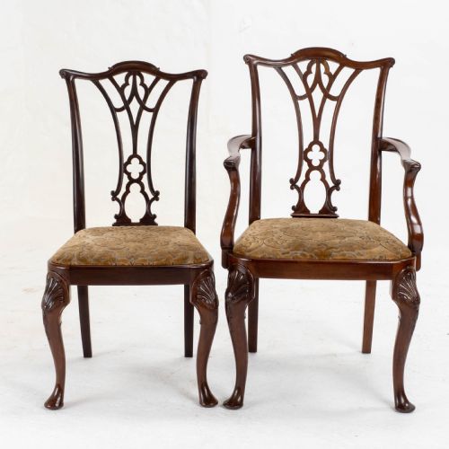 CHIPPENDALE REVIVAL EDWARDIAN MAHOGANY SET OF 6 DINING CHAIRS CARVERS - ADDITIONAL PHOTO 4