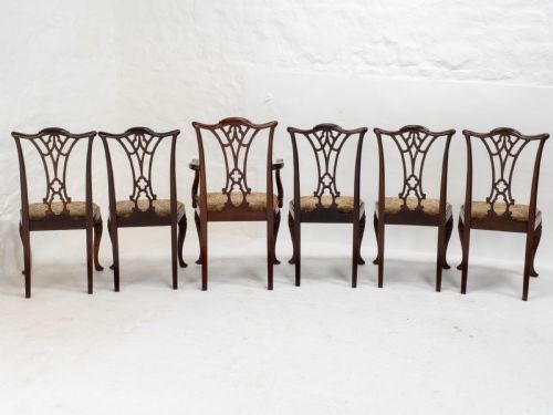 CHIPPENDALE REVIVAL EDWARDIAN MAHOGANY SET OF 6 DINING CHAIRS CARVERS - ADDITIONAL PHOTO 8