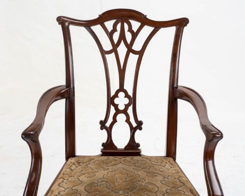 CHIPPENDALE REVIVAL EDWARDIAN MAHOGANY SET OF 6 DINING CHAIRS CARVERS - ADDITIONAL PHOTO 12