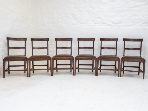 fig 1. Georgian Set of 6 Mahogany Bar Back Upholstered Dining Chairs (George III)