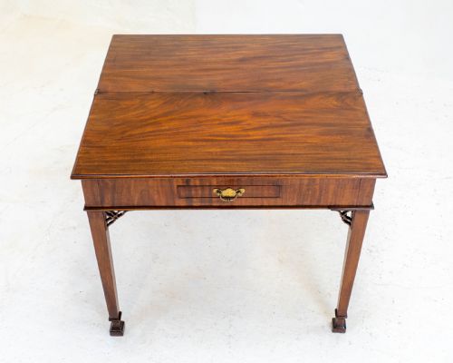 GEORGIAN CHIPPENDALE MAHOGANY CONSOLE FOLDOVER TEA TABLE GEORGE III - ADDITIONAL PHOTO 4