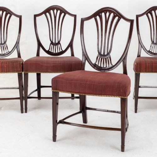 Hepplewhite Style C19th Horsehair Upholstered Set of 4 Mahogany Dining Chairs