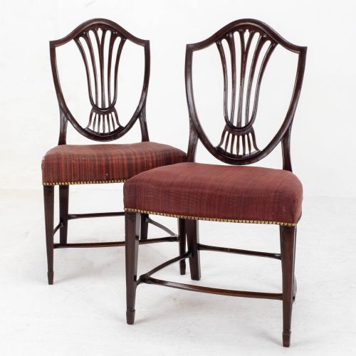 fig 1. Hepplewhite Style C19th Horsehair Upholstered Set of 4 Mahogany Dining Chairs