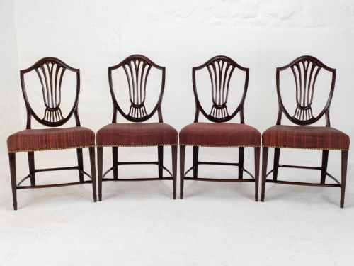 fig 2. Hepplewhite Style C19th Horsehair Upholstered Set of 4 Mahogany Dining Chairs