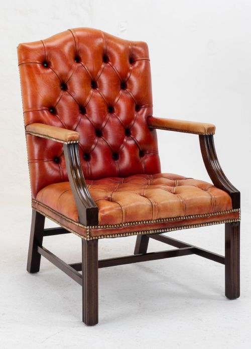 george ii style gainsborough oxblood red leather mahogany armchair georgian - CATEGORY: ANTIQUE CHAIRS - DATED 1930