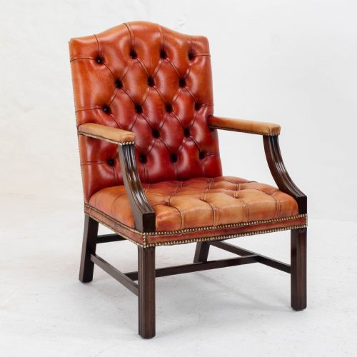 GEORGE II STYLE GAINSBOROUGH OXBLOOD RED LEATHER MAHOGANY ARMCHAIR GEORGIAN - ADDITIONAL PHOTO 1