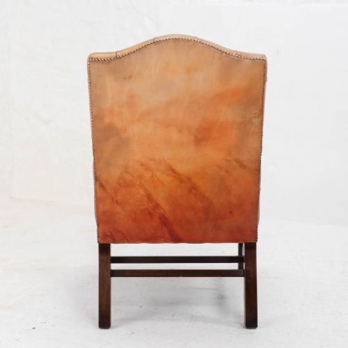 GEORGE II STYLE GAINSBOROUGH OXBLOOD RED LEATHER MAHOGANY ARMCHAIR GEORGIAN - ADDITIONAL PHOTO 5