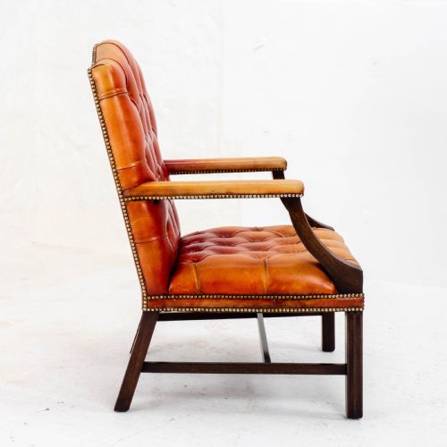 GEORGE II STYLE GAINSBOROUGH OXBLOOD RED LEATHER MAHOGANY ARMCHAIR GEORGIAN - ADDITIONAL PHOTO 8