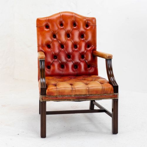 GEORGE II STYLE GAINSBOROUGH OXBLOOD RED LEATHER MAHOGANY ARMCHAIR GEORGIAN - ADDITIONAL PHOTO 11