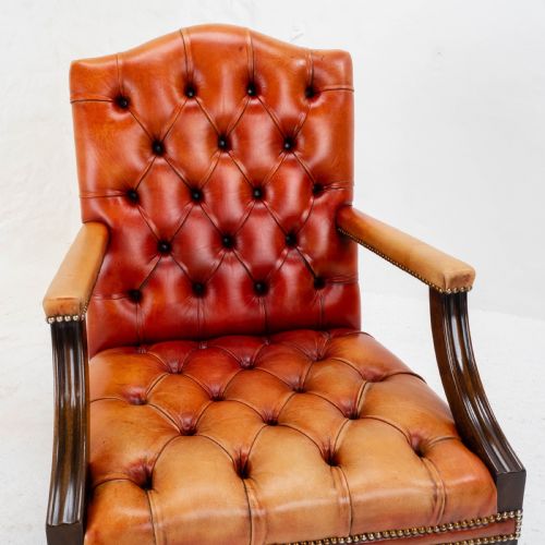 GEORGE II STYLE GAINSBOROUGH OXBLOOD RED LEATHER MAHOGANY ARMCHAIR GEORGIAN - ADDITIONAL PHOTO 13
