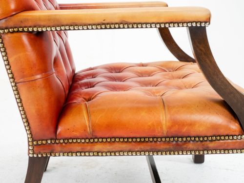GEORGE II STYLE GAINSBOROUGH OXBLOOD RED LEATHER MAHOGANY ARMCHAIR GEORGIAN - ADDITIONAL PHOTO 15