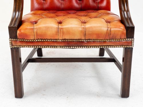 GEORGE II STYLE GAINSBOROUGH OXBLOOD RED LEATHER MAHOGANY ARMCHAIR GEORGIAN - ADDITIONAL PHOTO 17