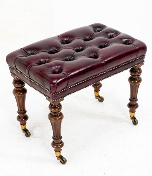a leather walnut gillowsesque stool with cope collinson castors mid c19th - CATEGORY: ANTIQUE STOOLS - DATED 1850