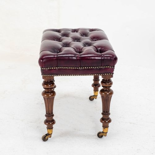 A LEATHER WALNUT GILLOWSESQUE STOOL WITH COPE COLLINSON CASTORS MID C19TH - ADDITIONAL PHOTO 4