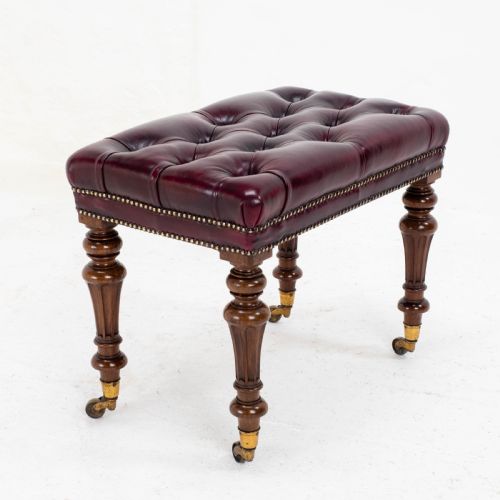 A LEATHER WALNUT GILLOWSESQUE STOOL WITH COPE COLLINSON CASTORS MID C19TH - ADDITIONAL PHOTO 5