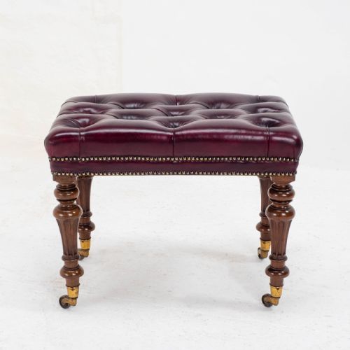 A LEATHER WALNUT GILLOWSESQUE STOOL WITH COPE COLLINSON CASTORS MID C19TH - ADDITIONAL PHOTO 7