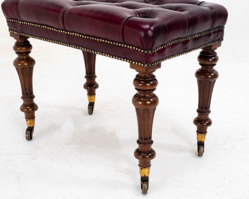 A LEATHER WALNUT GILLOWSESQUE STOOL WITH COPE COLLINSON CASTORS MID C19TH - ADDITIONAL PHOTO 10