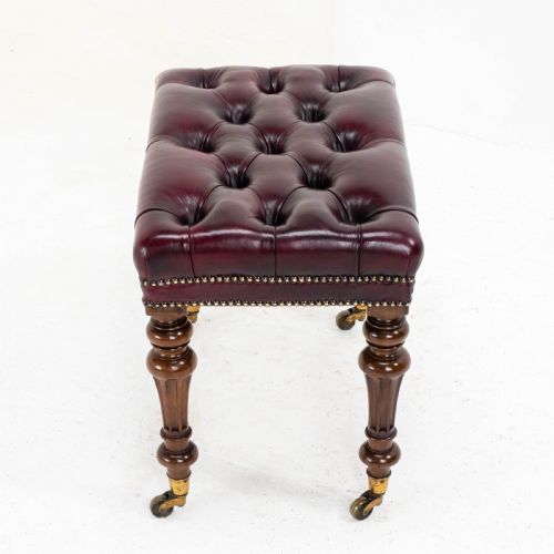 A LEATHER WALNUT GILLOWSESQUE STOOL WITH COPE COLLINSON CASTORS MID C19TH - ADDITIONAL PHOTO 16