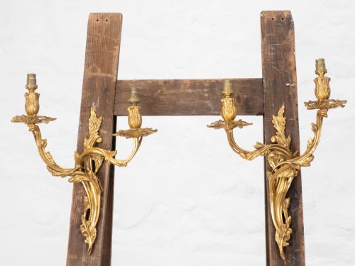 pair c19th french rococo gilt metal wall sconces wall lights - CATEGORY: ANTIQUE LIGHTING - DATED VICTORIAN