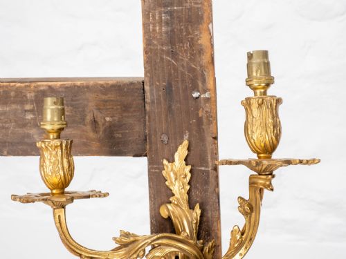 PAIR C19TH FRENCH ROCOCO GILT METAL WALL SCONCES WALL LIGHTS - ADDITIONAL PHOTO 7