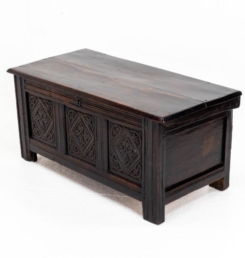 charles ii c17th carved oak panelled coffer w solid plank lid c1675 carolean - CATEGORY: ANTIQUE CHESTS - DATED 17TH CENTURY