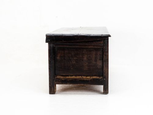 CHARLES II C17TH CARVED OAK PANELLED COFFER W SOLID PLANK LID C1675 CAROLEAN - ADDITIONAL PHOTO 13