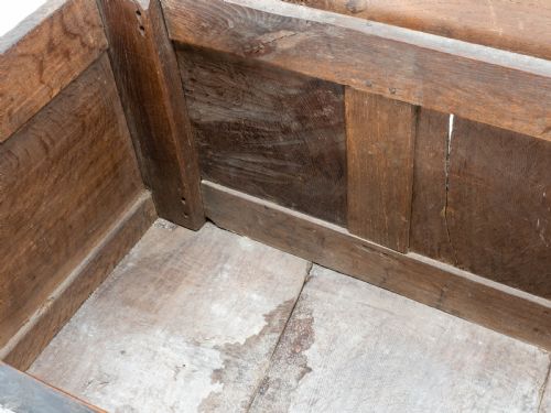 CHARLES II C17TH CARVED OAK PANELLED COFFER W SOLID PLANK LID C1675 CAROLEAN - ADDITIONAL PHOTO 19