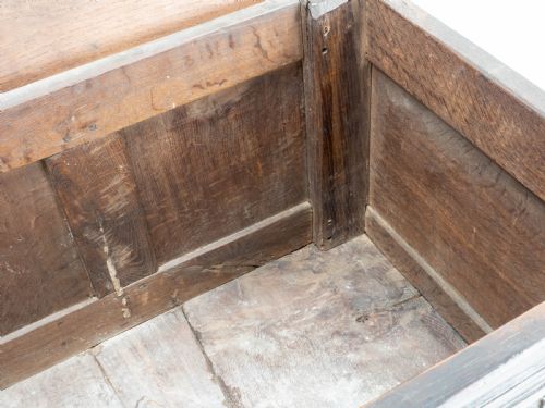 CHARLES II C17TH CARVED OAK PANELLED COFFER W SOLID PLANK LID C1675 CAROLEAN - ADDITIONAL PHOTO 20
