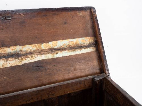 CHARLES II C17TH CARVED OAK PANELLED COFFER W SOLID PLANK LID C1675 CAROLEAN - ADDITIONAL PHOTO 22