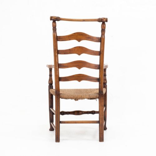 C19TH MACCLESFIELD ELM ASH COUNTRY LADDERBACK RUSH SEAT CARVER ARMCHAIR - ADDITIONAL PHOTO 5