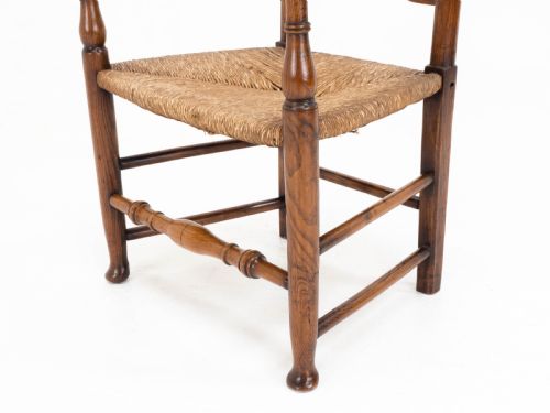 C19TH MACCLESFIELD ELM ASH COUNTRY LADDERBACK RUSH SEAT CARVER ARMCHAIR - ADDITIONAL PHOTO 7