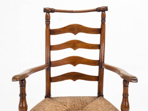 C19TH MACCLESFIELD ELM ASH COUNTRY LADDERBACK RUSH SEAT CARVER ARMCHAIR - ADDITIONAL PHOTO 10