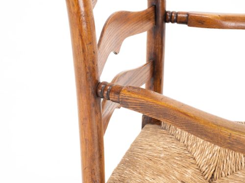 C19TH MACCLESFIELD ELM ASH COUNTRY LADDERBACK RUSH SEAT CARVER ARMCHAIR - ADDITIONAL PHOTO 14