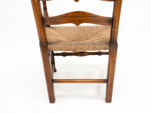 C19TH MACCLESFIELD ELM ASH COUNTRY LADDERBACK RUSH SEAT CARVER ARMCHAIR - ADDITIONAL PHOTO 17