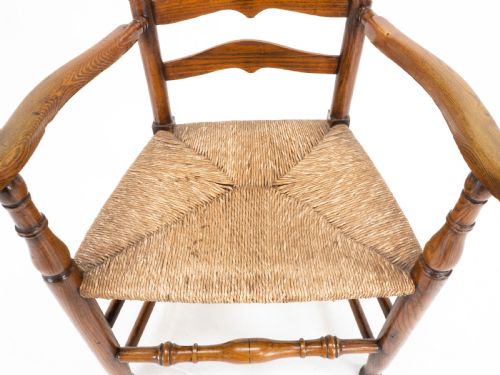 C19TH MACCLESFIELD ELM ASH COUNTRY LADDERBACK RUSH SEAT CARVER ARMCHAIR - ADDITIONAL PHOTO 18