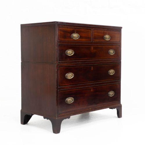 GEORGIAN MAHOGANY INLAID SPLIT CHEST OF DRAWERS REGENCY CAMPAIGN - ADDITIONAL PHOTO 3